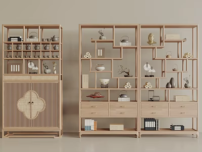 Traditional Chinese Wooden Bogu Shelf Displaying Antiques Tea Sets And Decorative Items 3d model