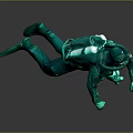 Game Movie Character 3D Model In Green Diving Suit With Oxygen Tank Floating
