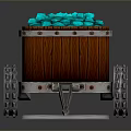 Red Mine Cart Loaded With Blue Glowing Stones On Metal Tracks