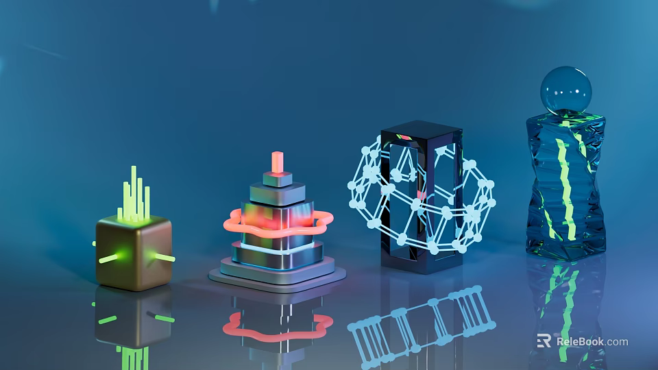 Futuristic 3D Ecommerce Display Elements With Geometric Shapes And Glowing Effects 3d model