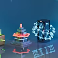 Futuristic 3D Ecommerce Display Elements With Geometric Shapes And Glowing Effects 3d model