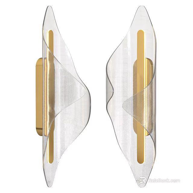 Modern Wall Lamps With Golden Metal Frame And Transparent Curved Shade Design 3d model 