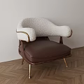 Modern Single Sofa With White Fluffy Backrest Brown Leather Seat And Golden Metal Legs