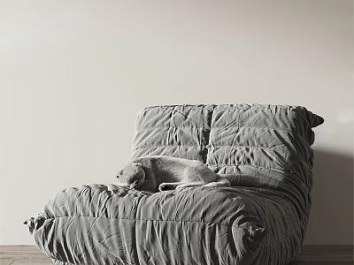 Cozy Gray Bean Bag Chair With Soft Plush Design And Dog Resting Comfortably 3d model