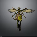 Magical Animal 3D Render With Green Body Transparent Yellow Wings And Leaf Features