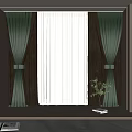 Modern Interior Green Curtains with White Sheer Curtains and Bow Ties by Potted Plant