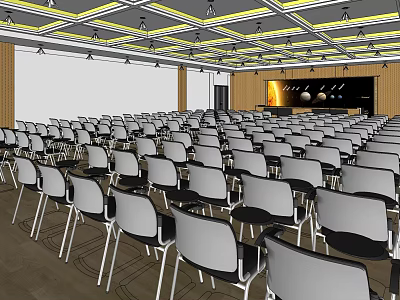 Large Conference Room Interior With Rows Of Arranged Seats Projection Screen And Ceiling Lighting 3d model