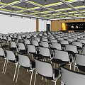 Large Conference Room Interior With Rows Of Arranged Seats Projection Screen And Ceiling Lighting