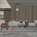 Modern Living Dining Room Interior With Sectional Sofa Wooden Panel Walls Modern Chandelier And Area Rug