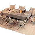 Outdoor Dining Table Set with Chairs Linen Tablecloth Plates Fruits and Drinks
