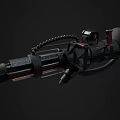 Futuristic Tactical Weapon With Multiple Barrels Red Accents And Mechanical Design