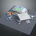 Outdoor Cafe Kiosk Design With White Canopy Tables And Chairs