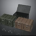 Green Brown And Black Storage Trunks With Open Lid Showing Interior And Metal Latches