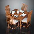 Wooden Dining Set With Four Chairs Tableware And Decorative Centerpiece For Modern Dining Room