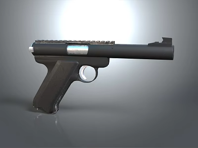 Modern Black Tactical Pistol Featuring Metal Rail Sleek Design On Gray Background With Reflection 3d model