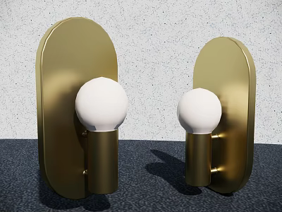 Golden Table Lamps With White Spherical Bulbs On Gray Speckled Wall And Dark Countertop 3d model