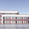 Modern School Building Featuring White Brown Exteriors Large Glass Windows Multi Story And Spacious Square
