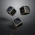 Three Black Dice With Golden Edges As Daily Living Supplies In Suspended Design