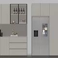 Modern Kitchen Built in Wine Cabinet With Glass Doors LED Lighting And White Cabinets