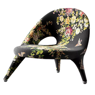 Elegant Floral Pattern Accent Chair with Black Background Hollow Design and Curved Legs 3d model