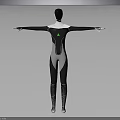 Humanoid Character 3D Model With Black White Bodysuit Green Triangle Logo Outstretched Arms Standing Pose