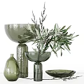 Elegant Green Glass Vases With Olive Branches In Various Decorative Shapes