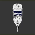 Modern White Motorboat With Blue Canopy On Trailer For Water Transportation