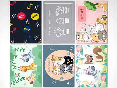 Cute Square Rugs With Various Cartoon Animal And Plant Patterns 3d model
