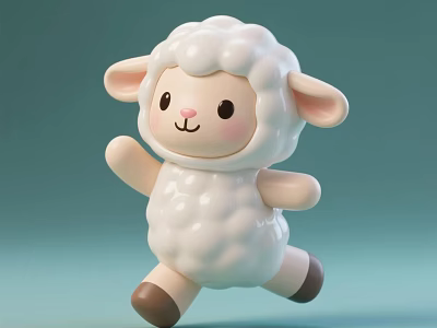 Adorable White Sheep Plush Doll With Fluffy Wool Brown Ears And Cute Cartoon Face 3d model