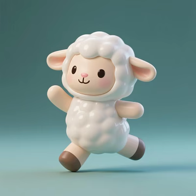 Adorable White Sheep Plush Doll With Fluffy Wool Brown Ears And Cute Cartoon Face 3d model