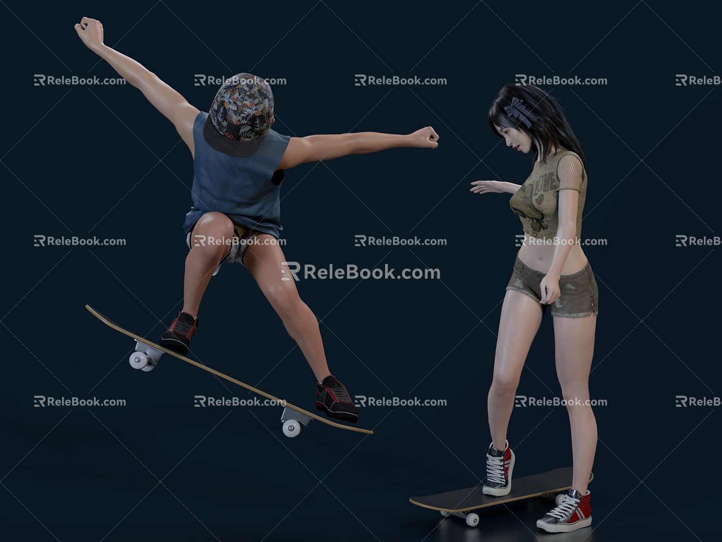 Modern Double Skateboard Single Board Skateboard Sports Fashion Skateboard Four Wheel Skateboard Skateboarding Girl Boy 3d model