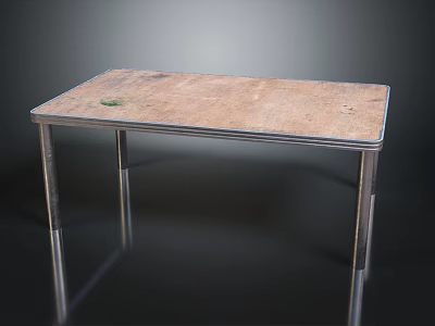 Vintage Wooden Table With Metal Legs And Green Stain On Surface Top 3d model