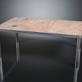 Vintage Wooden Table With Metal Legs And Green Stain On Surface Top