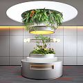 Indoor Landscape Design With Circular Structure Green Plants Orange Pink Flowers And Illuminated Yellow Ring