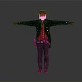 Cowboy Character With Brown Hat Black Coat Red Vest Plaid Pants And Outstretched Arms