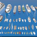 Various Boat And Ship Models Display On Blue Background With Different Sizes And Types 3d model