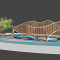 Children's Play Area With Wooden Wavy Structure Colorful Ground Climbing Elements And Trees