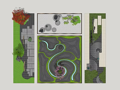 Garden Ornament Design With Winding Path Circular Decorations And Plant Layout 3d model