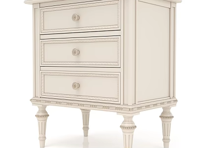 Classic Wooden Bedside Table With Three Drawers Round Knobs Carved Legs And Detailed Trim 3d model