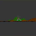 Futuristic Mechanical Device With Green Trees On Orange Terrain Emitting Blue Beams White Particles