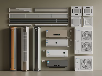 Various Types of Air Conditioners and Fans With Standing Wall Mounted Cabinet Models 3d model