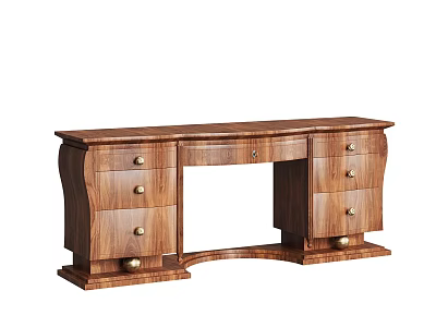 Classic Wooden Desk With Multiple Drawers Solid Wood Construction And Elegant Design 3d model
