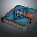 Enchanted Book With Blue Cover Metallic Spiral Design And Attached Brown Wooden Box