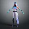 Game Movie Character With Hooded Outfit Gradient Colors Futuristic Tech Inspired Sleeves And Glowing Gloves