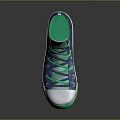 High Top Canvas Shoes With Blue Plaid Pattern Green Laces And White Toe Cap