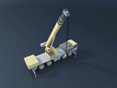 Heavy Duty Industrial Mobile Crane With Yellow Boom And Truck Mounted Chassis 3d model