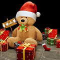 Christmas Themed Window Display With Teddy Bear And Gift Boxes Decoration