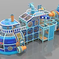 Colorful Ship Shaped Children's Playground With Slide Climbing Net And Steering Wheel