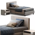 Modern Single Bed With Upholstered Headboard Colorful Pillows Bedside Table And Soft Blanket