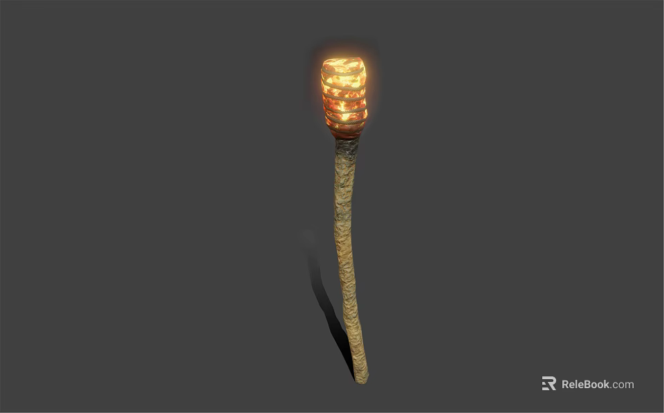 Classic Burning Torch With Natural Wooden Handle And Bright Flaming Top Design 3d model 